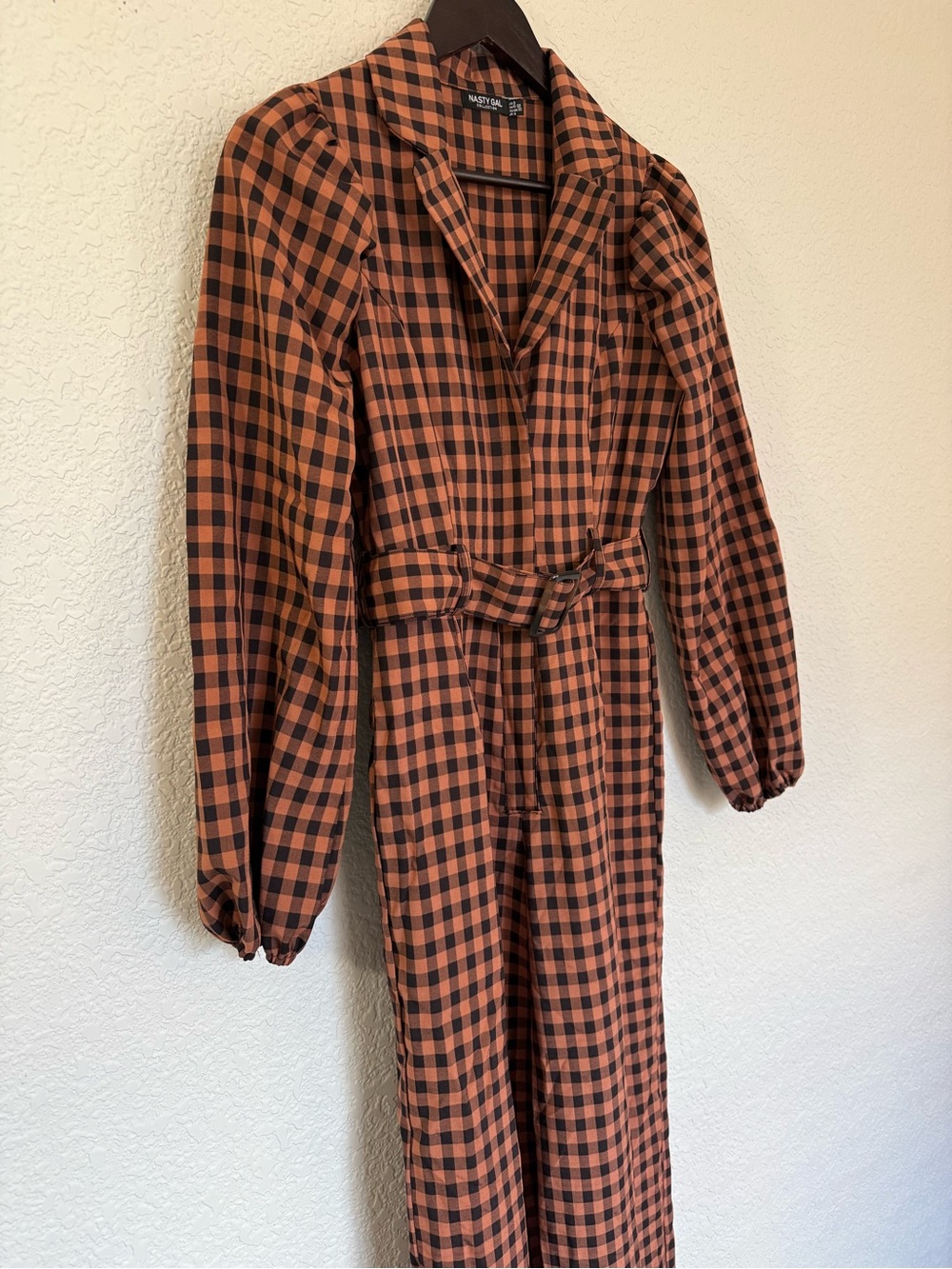 Nasty‎ Gal Salmon/Black Gingham Tailored Jumpsuit | Belted | Wider Leg  | US 0 - Picture 11 of 12